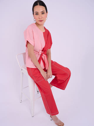 Nadine Tie Top | Red and Light Pink