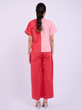 Nadine Tie Top | Red and Light Pink