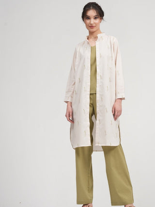 Organic Cotton Block Printed Button Down Overlay Slip Top with Overlay with Trousers 3-Piece Co-ords Set Saltpetre