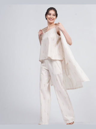 Organic Cotton Block Printed Long Shirt and Slip Top with Trousers 3-Piece Co-ord Set Saltpetre