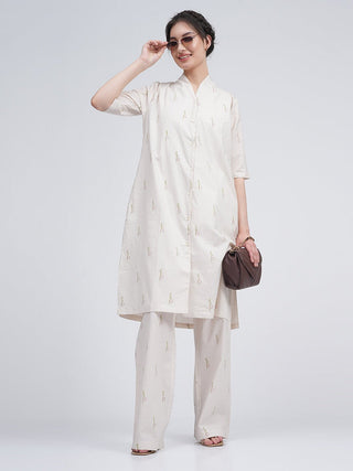 Organic Cotton Block Printed Long Shirt And Trousers  Co-ord Set Saltpetre