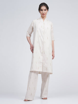 Organic Cotton Block Printed Long Shirt And Trousers  Co-ord Set Saltpetre