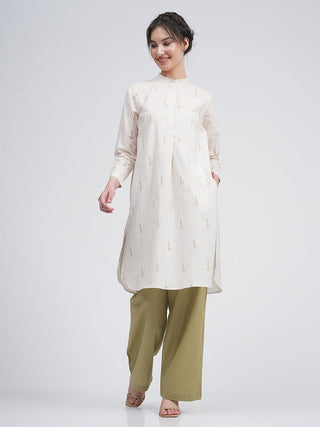 Organic Cotton Block Printed Pleated Tunic with Trousers Co-ord Set Saltpetre