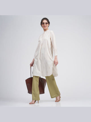 Organic Cotton Block Printed Pleated Tunic with Trousers Co-ord Set Saltpetre