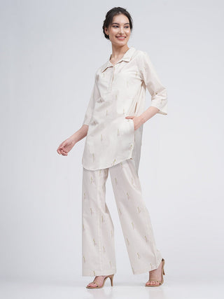 Organic Cotton Block Printed Skipper Collar Tunics & Trousers Co-ords Set Saltpetre