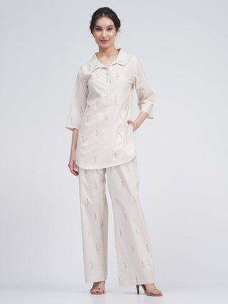 Organic Cotton Block Printed Skipper Collar Tunics & Trousers Co-ords Set Saltpetre