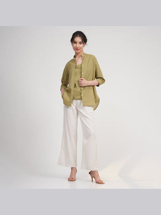 Organic Cotton Button Down Shirt with Slip Top and Tapered Trousers Co-ord Set Saltpetre