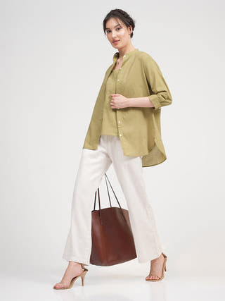 Organic Cotton Button Down Shirt with Slip Top and Tapered Trousers Co-ord Set Saltpetre
