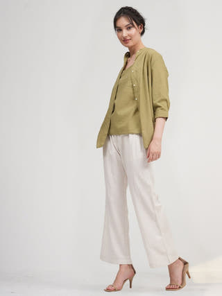 Organic Cotton Button Down Shirt with Slip Top and Tapered Trousers Co-ord Set Saltpetre
