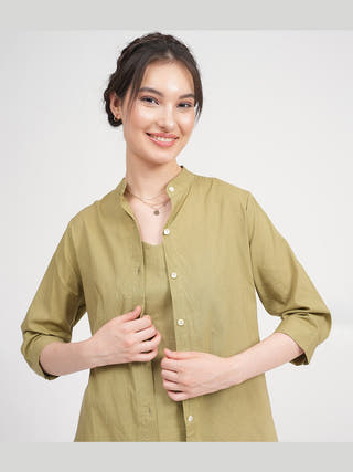 Organic Cotton Button Down Shirt with Slip Top and Tapered Trousers Co-ord Set Saltpetre