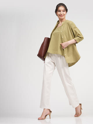 Organic Cotton Button Down Shirt with Slip Top and Tapered Trousers Co-ord Set Saltpetre