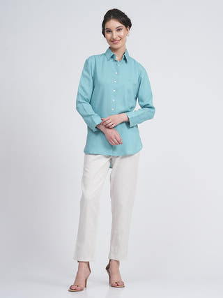 Organic Cotton Solid Jessica Shirt with Trousers Co-ord Set Saltpetre