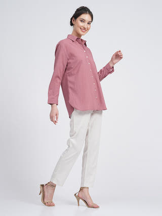 Organic Cotton Solid Jessica Shirt with Trousers Co-ord Set Saltpetre