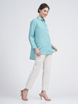 Organic Cotton Solid Jessica Shirt with Trousers Co-ord Set Saltpetre