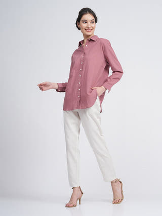 Organic Cotton Solid Jessica Shirt with Trousers Co-ord Set Saltpetre