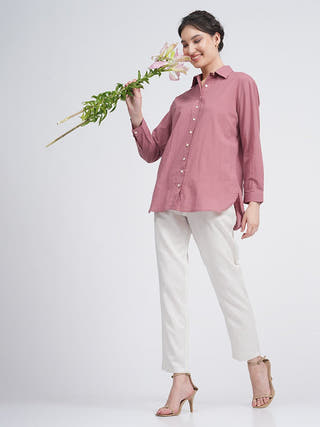 Organic Cotton Solid Jessica Shirt with Trousers Co-ord Set Saltpetre