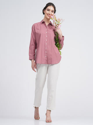 Organic Cotton Solid Jessica Shirt with Trousers Co-ord Set Saltpetre