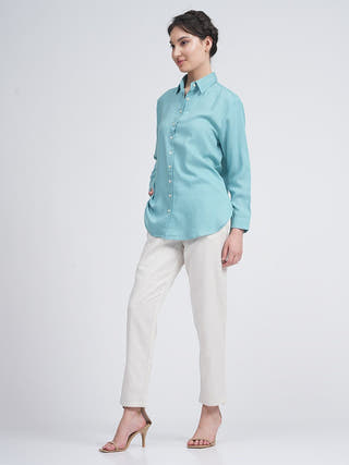 Organic Cotton Solid Jessica Shirt with Trousers Co-ord Set Saltpetre