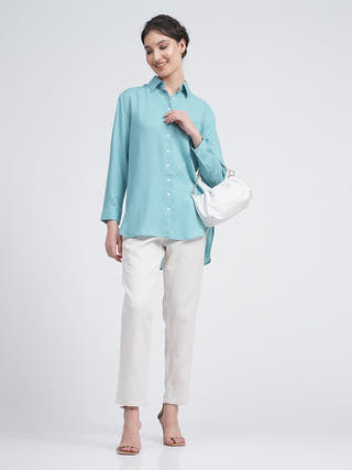 Organic Cotton Solid Jessica Shirt with Trousers Co-ord Set Saltpetre