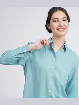 Organic Cotton Solid Jessica Shirt with Trousers Co-ord Set Saltpetre