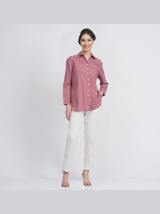 Organic Cotton Solid Jessica Shirt with Trousers Co-ord Set Saltpetre