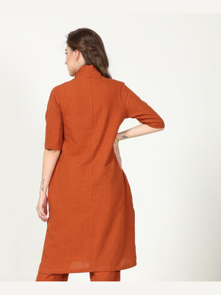 Organic Cotton Solid Long Shirt with Wide Leg Pant Co-ord Set Saltpetre