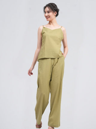 Organic Cotton Solid Slip Top with Trousers Co-ords Set Saltpetre