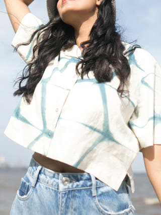 Origami Boxy Crop Top Off white & Blue Something Sustainable