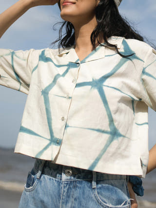 Origami Boxy Crop Top Off white & Blue Something Sustainable