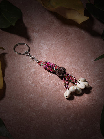 Patwa Beaded Keychain with Rudraksha & Shell Accents - Set of 2