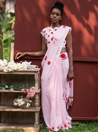 Pink Bindi Mul Saree