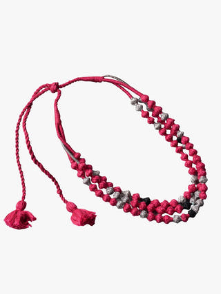 NecklacePink & Grey Patwa Thread Bead Necklace with Tassel ClosureKaladoraFlourish Planet