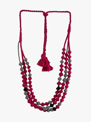 NecklacePink & Grey Patwa Thread Bead Necklace with Tassel ClosureKaladoraFlourish Planet