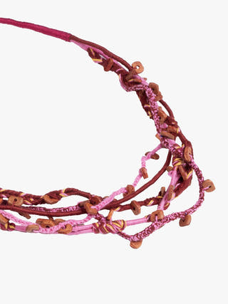 NecklacePink Patwa Thread Necklace with Natural Wood AccentsKaladoraFlourish Planet
