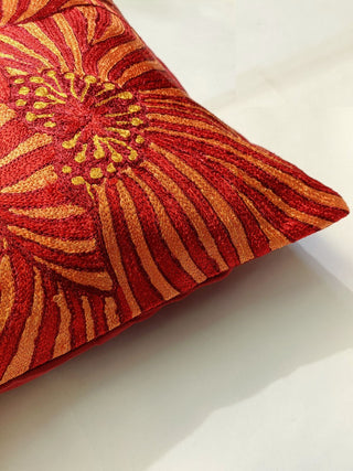 Poppies Chainstitch Embroidered Cushion Cover Red & Yellow Zaina