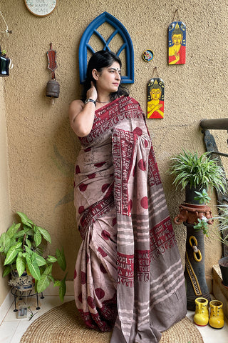 Block Print Ekla Cholo Saree In Cotton Indigo Forsarees