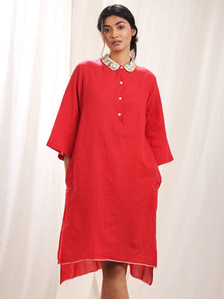 Rini Tunic with Hand Embroidered Collar Earth Route
