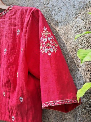 Roma Hand Embroidered Blouse in Handwoven Cotton