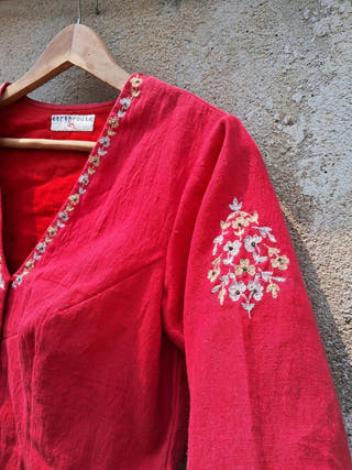 Roma Hand Embroidered Blouse in Handwoven Cotton