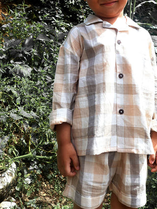 Skygaze Beige Off White Checks Unisex Shorts