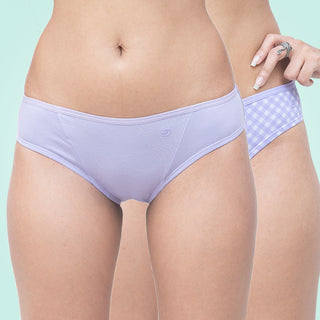 Organic Everyday Undies Lavender Checks & Laveder  (Bikini) - Set of 2 SochGreen