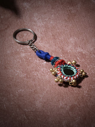 Personal AccessoriesSmall Multicolor Patwa Thread Mirror Keychain with BeadsKaladoraFlourish Planet
