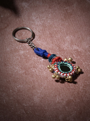 Small Multicolor Patwa Thread Mirror Keychain with Beads - Set of 2