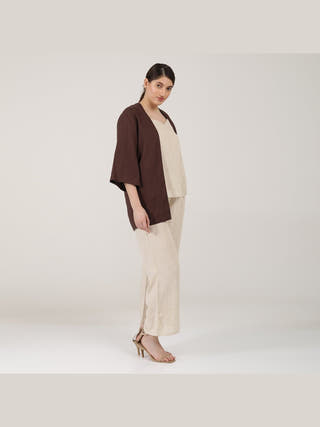 Solid Linen Overlay with Slip Top and Wide Leg Pants 3-Piece Co-ord Set Saltpetre