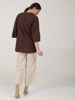 Solid Linen Overlay with Slip Top and Wide Leg Pants 3-Piece Co-ord Set Saltpetre