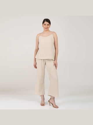 Solid Linen Slip Top with Wide Leg Pants Co-ord Set Saltpetre