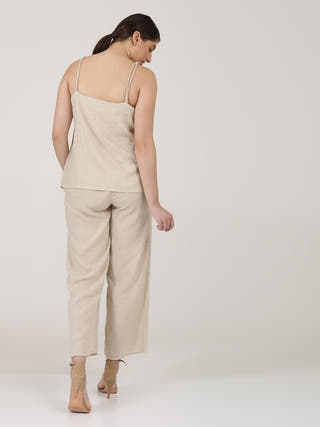 Solid Linen Slip Top with Wide Leg Pants Co-ord Set Saltpetre