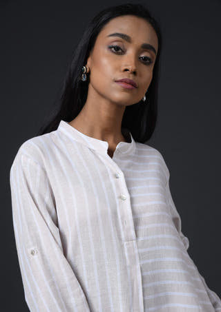 Striped High Low Tunic-Beige
