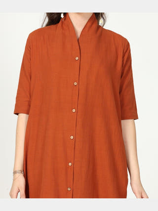 Tencel & Organic Cotton Solid Slip Top with Long Shirt and Wide Leg Pant 3-Piece Co-ord Set - Tencel & Organic Cotton coord set for women in Dusty Pink & Navy color