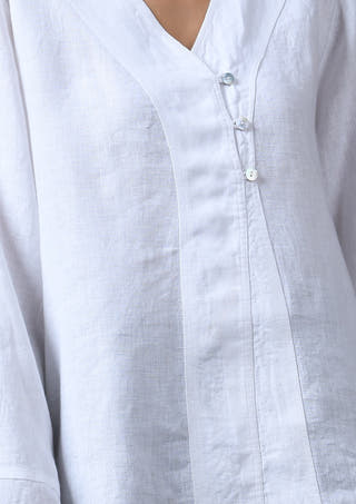 Three Button Cotton Linen Blouse
